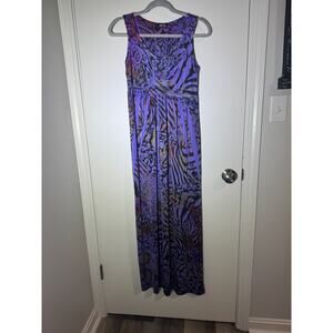 Apt. 9 Women’s Purple Animal Print Maxi Dress Size S Sleeveless Empire Waist
